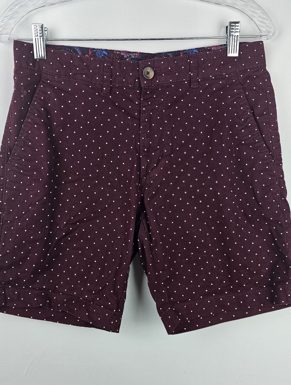 Denim & Flower Ricky Singh Burgandy Polka Dot Chino Shorts Men's 29 Preppy